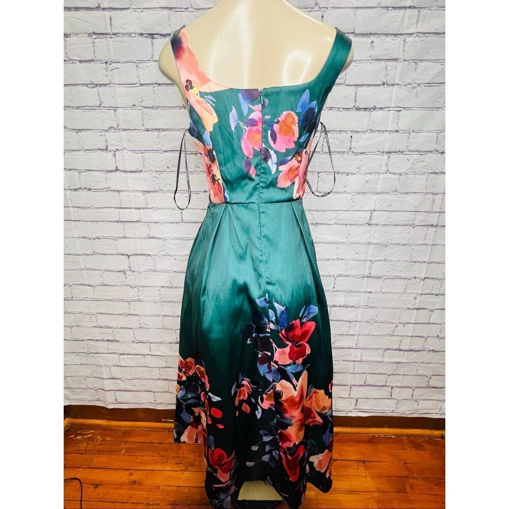 Julia Jordan Womens Green Multi Floral Mikado Pleated Fit & Flare Dress Sz 4 - Picture 2 of 9